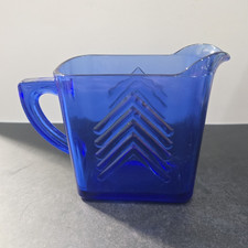 Cobalt Blue Depression Glass Chevron Pattern Creamer