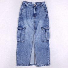 Love Fire Denim Cargo Maxi Skirt with Front Slit and Raw Hem — listing 2