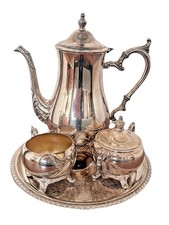 Set of Ornate Silver-Plated Tea/Coffee Glass Holders with Glass Inserts and Black Cabochon Accents — listing 2