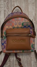 Coach Mini Backpack in Pink Nylon and Red Pebbled Leather with Script Logo — listing 5