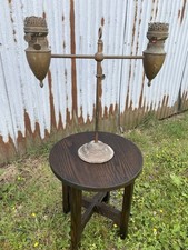 Antique Double Student Oil Lamp with Milk Glass Shade, Brass Font — listing 6