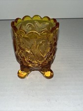 Vintage Amber Glass Strawberry-Shaped Fruit Bowl with Embossed Grape & Leaf Design, 9.5" x 13" — listing 6