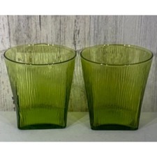 Vintage Anchor Hocking Avocado Green Textured Rocks Glass Tumblers, Set of 2, 3.5" Tall