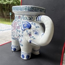 Pair of Vintage Chinese Ceramic Elephant Garden Stools / Plant Stands with Octagonal Tops — listing 2