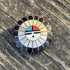 Native American Zuni Sterling Silver Multi-Stone Inlay Pendant with Sunburst Motif — listing 2