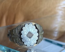 Vintage Hand-Painted Brass Bangle Bracelet with Floral Decoupage — listing 4