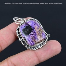 Handmade Artisan Silver-Tone Pendant with Faceted Crystal and Tiger's Eye Bead, 2-1/4" Diameter — listing 3