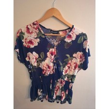 Floral Print Smocked Cap-Sleeve Top with Ruffle Trim