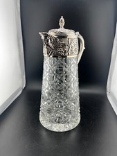 Vintage Diamond-Point Cut Glass Claret Jug / Carafe with Silver-Plated Lid and Handle — listing 3