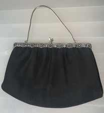 embroidered evening clutch Black Taffeta Evening Clutch Bag with Cross-Stitch Embroidered 'LOVE' Design