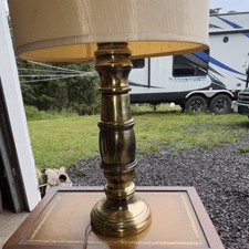 Modern Brass Eiffel Tower-Style Table Lamp with Black Studded Diamond-Pattern Drum Shade — listing 3