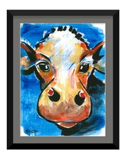 Colorful Impressionist Cow Portrait Painting, Framed — listing 3
