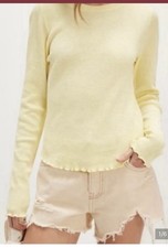 Waffle-Knit V-Neck Long-Sleeve Top with Lettuce-Edge Trim and Exposed Seams, Dusty Blue — listing 4