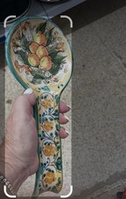 Turquoise Ceramic Spoon Rest with Embossed Lace Pattern, Made in Italy