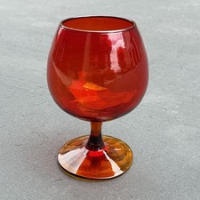 Amberina Pressed Glass Footed Goblet with Hobstar and Fan Pattern — listing 5