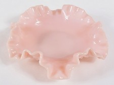Vintage Pink & White Milk Glass Rose Embossed Trinket Box with Uranium Glass Lid — listing 3