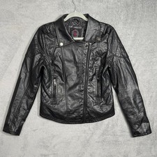 Dollhouse Outerwear Red & Black Plaid Tweed Faux Leather Moto Jacket, Size XL — listing 4