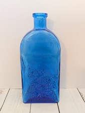 Vintage Cobalt Blue Glass Wine Bottle with Embossed Grapevine Pattern — listing 5