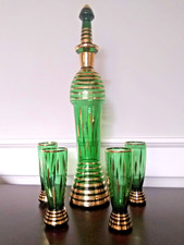 Vintage Bohemian/Venetian Style Green Glass Footed Vase with Gold Gilt Decoration — listing 6
