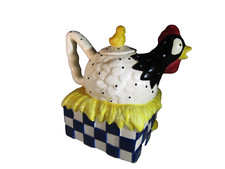 Cooks Club Figural Hen/Rooster on Nest Novelty Ceramic Teapot with Chick Finial — listing 3