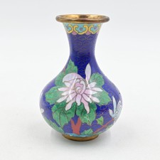 Chinese Cloisonné Miniature Vase, Blue with Prunus Blossom, 4 inch — listing 4