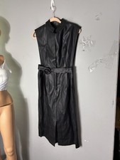 Gracia Olive Green Faux Leather Paperbag Waist Midi Skirt with Cargo Pockets, Size L — listing 4