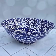 Italian Blue Spongeware Ceramic Charger Plates, Pair (approx 13-14 inch) — listing 3