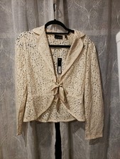 The Limited Women's Black Open-Front Jacket with Red Floral Border Print, Size 12