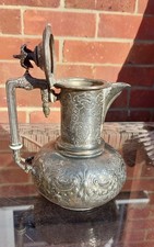 Victorian-Style Silver Plate Hinged-Lid Ewer / Hot Water Jug with Repoussé Scrollwork Only pictorial marks and numbers, no wor — listing 2