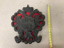 Vintage Red-Painted Wood Wall Shelf with Drawer and Fruit-Motif Backing — listing 5