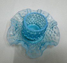 Blue Opalescent Ruffled Glass Candle Holder / Taper Candlestick — listing 4