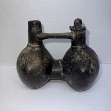 Chimu Style Blackware Pottery Stirrup Vessel with Figural Relief — listing 5