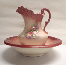 Hand-Painted Ceramic Pitcher and Basin/Bowl Set with Blue & Yellow Floral Motif — listing 3