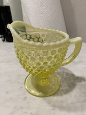 Vaseline Uranium Glass Hobnail Opalescent Wine Goblet, 5 inches — listing 6