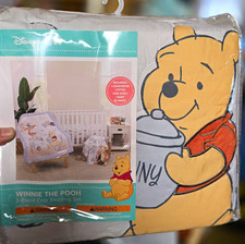 Disney Winnie the Pooh Cotton Fabric / Fitted Crib Sheet with Balloons, Bees & Clouds Print — listing 2