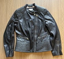 Women's Black Leather Moto/Biker Jacket with Quilted Shoulder Detail — listing 5