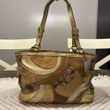 Coach Signature Patchwork Multicolor Leather & Jacquard Shoulder Bag (photo of a photo on a tablet screen) — listing 6