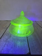 Vintage Uranium Green Depression Glass Handled Butter Dish Base, Swirl Pattern, 5-Inch — listing 3