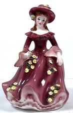 Handmade Ceramic Elongated Elegant Lady Figurine in Green Dress and Wide-Brim Hat — listing 2