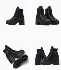 Converse Chuck 70 De Luxe Heel Hi Black Leather Platform Block Heel Boots with Heart Studs, Women's 7.5 — listing 3