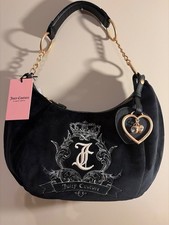 Juicy Couture Pink Velvet Rhinestone Logo Satchel Handbag