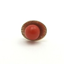 Vintage Coral Cabochon 18k Gold Tie Tack Pin with Safety Chain — listing 4