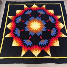 Mary Beiler Amish Hand-Quilted 18x18 Lone Star Miniature Wall Quilt / Patch, Framed