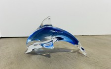 Art Glass Paperweight with Dolphin and Blue Swirl Design, Controlled Bubbles — listing 4