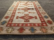 Vintage Turkish Kilim Flat-Weave Wool Area Rug, 71 x 101 inches, Geometric Anatolian Design