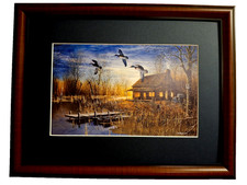 Framed Wood Duck Pair Print, Double-Matted in Black Wood Frame — listing 4
