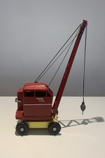 Vintage Tri-ang Pressed Steel Delivery Van / Box Truck (Made in South Africa), Red Cab & Blue Body — listing 3