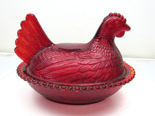 Ruby Red Pressed Glass Hen on Nest Covered Dish with Beaded Rim — listing 4