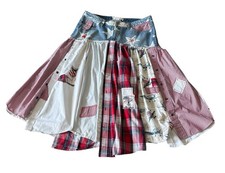 Upcycled Denim & Plaid Patchwork Asymmetrical Mini Skirt — listing 2