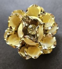 Vintage Enamel Flower Brooch with Faux Pearl, Presented in Ornate Gilt Frame Stand